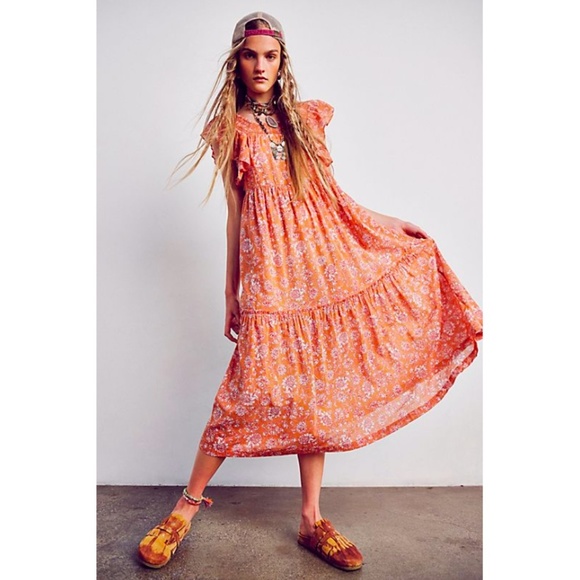 NWT Free People Bonita Printed Midi Dress Neutral Combo S - Picture 4 of 7